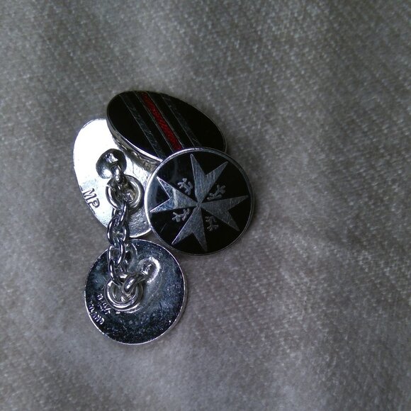 England MP cufflinks black red silver color - Picture 2 of 4